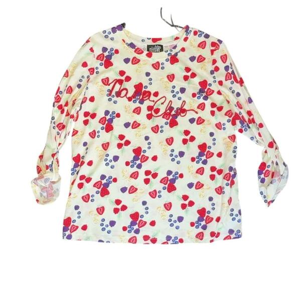 Feeling Festive Tops - Feeling Festive Fruit Club Long Sleeve Graphic Tee Size L Cream Berry Print